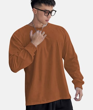 Chkokko Pack of 1 Cotton Blend Oversized Fit Men's T-Shirt ( Brown )