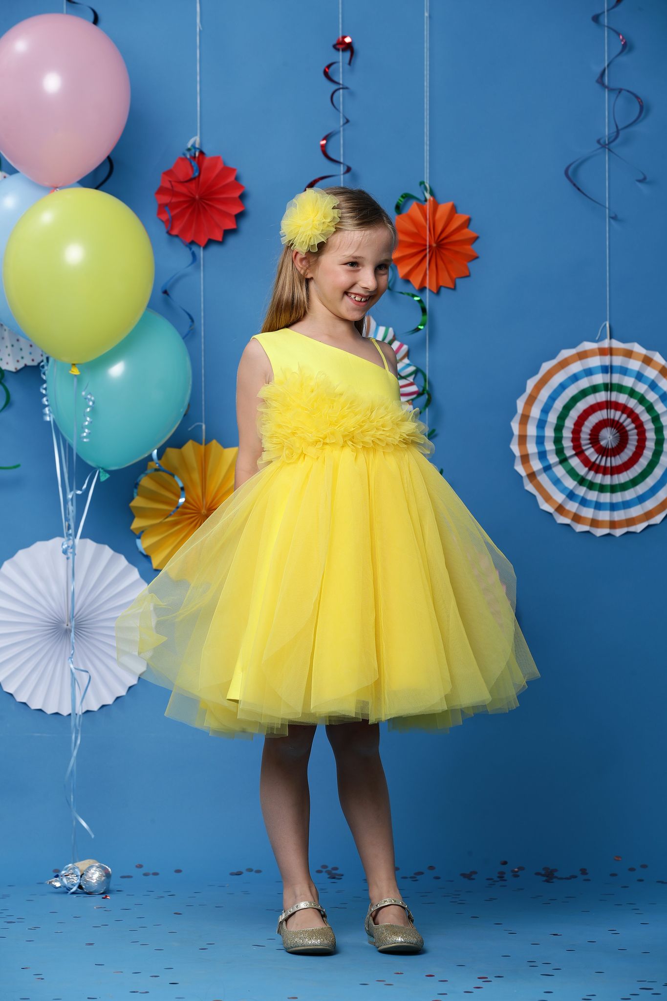 Yellow Neon One Shoulder Dress-6-12 months