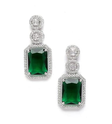 Generic Women's Brass Silver Plated Drop Earrings (Green)-PID66251