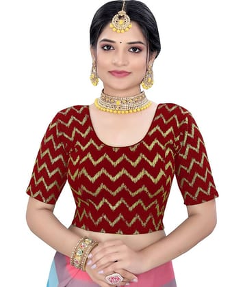 Laadli Maroon Readymade without Pad Jacquard Women's Blouse ( Pack of 1 )