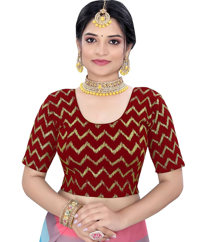 Laadli Maroon Readymade without Pad Jacquard Women's Blouse ( Pack of 1 )