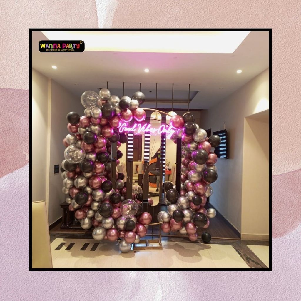 Round Frame with Balloons and Good Vibes Only Neon Sign - Party and Festive Needs | Buy online on ZillyBuy
