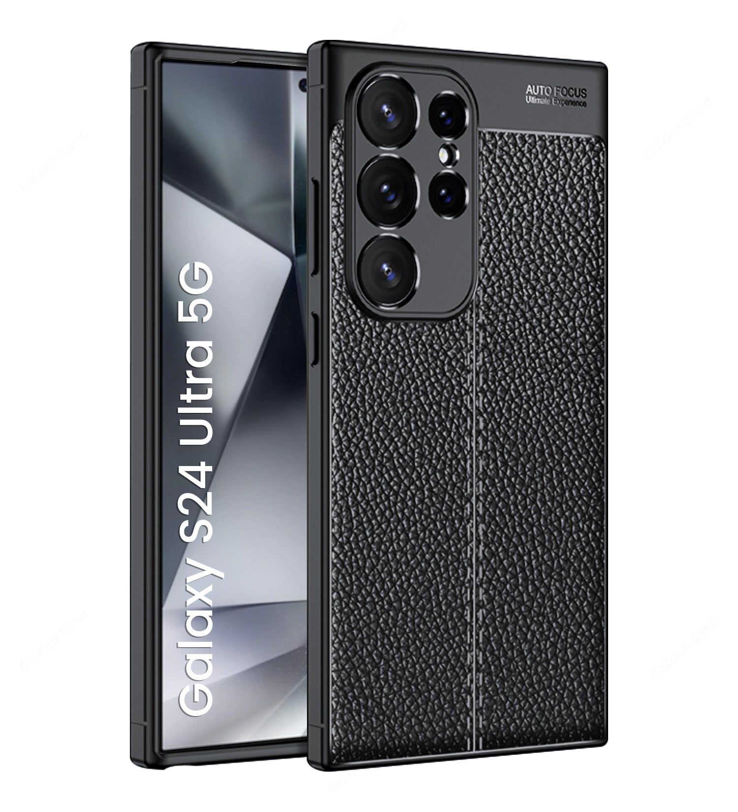 Vegan Leather Rugged Flexible TPU Series Shockproof Armor Back Cover for Samsung Galaxy S24 Ultra 5G, 6.8 inch, Black