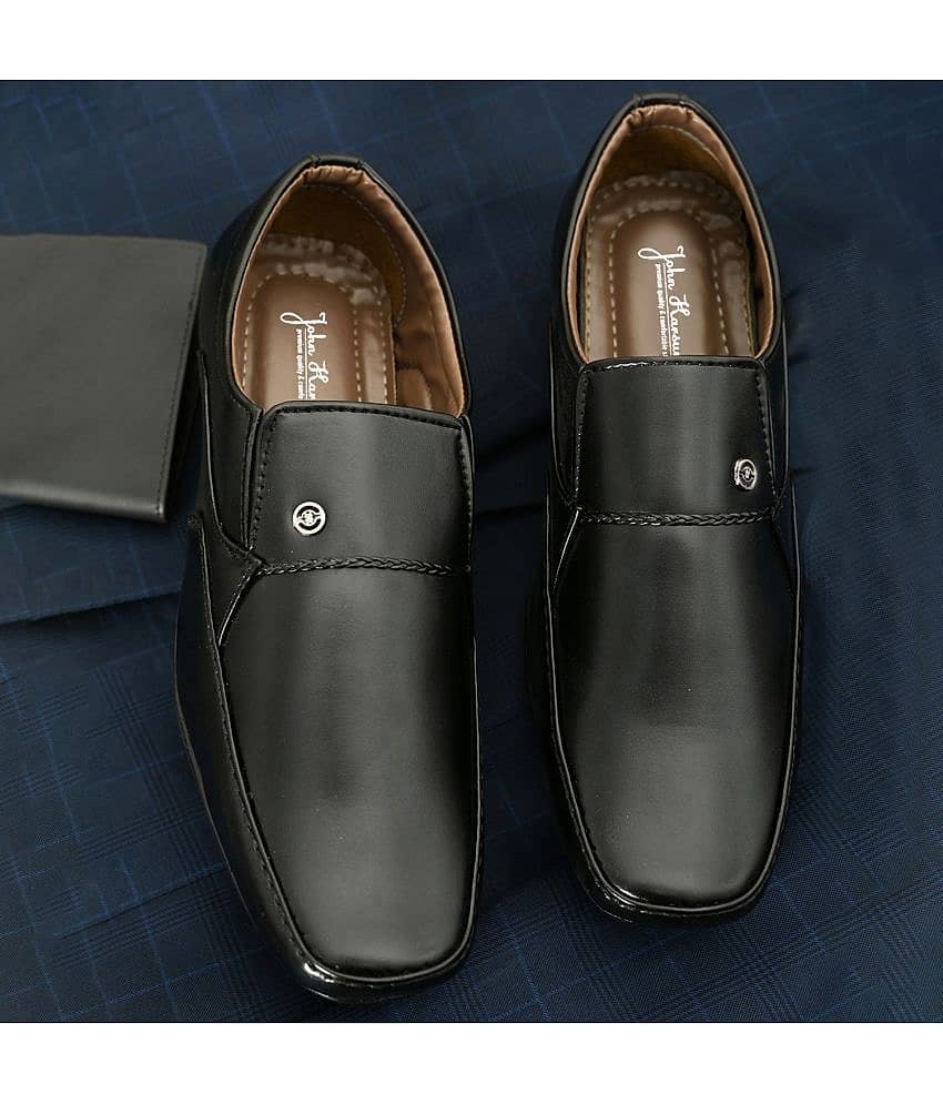 John Karsun Black Men's Slip On Formal Shoes