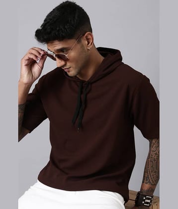 LEWEL Polyester Regular Fit Solid Half Sleeves Men's Hooded T-Shirt - Brown ( Pack of 1 )