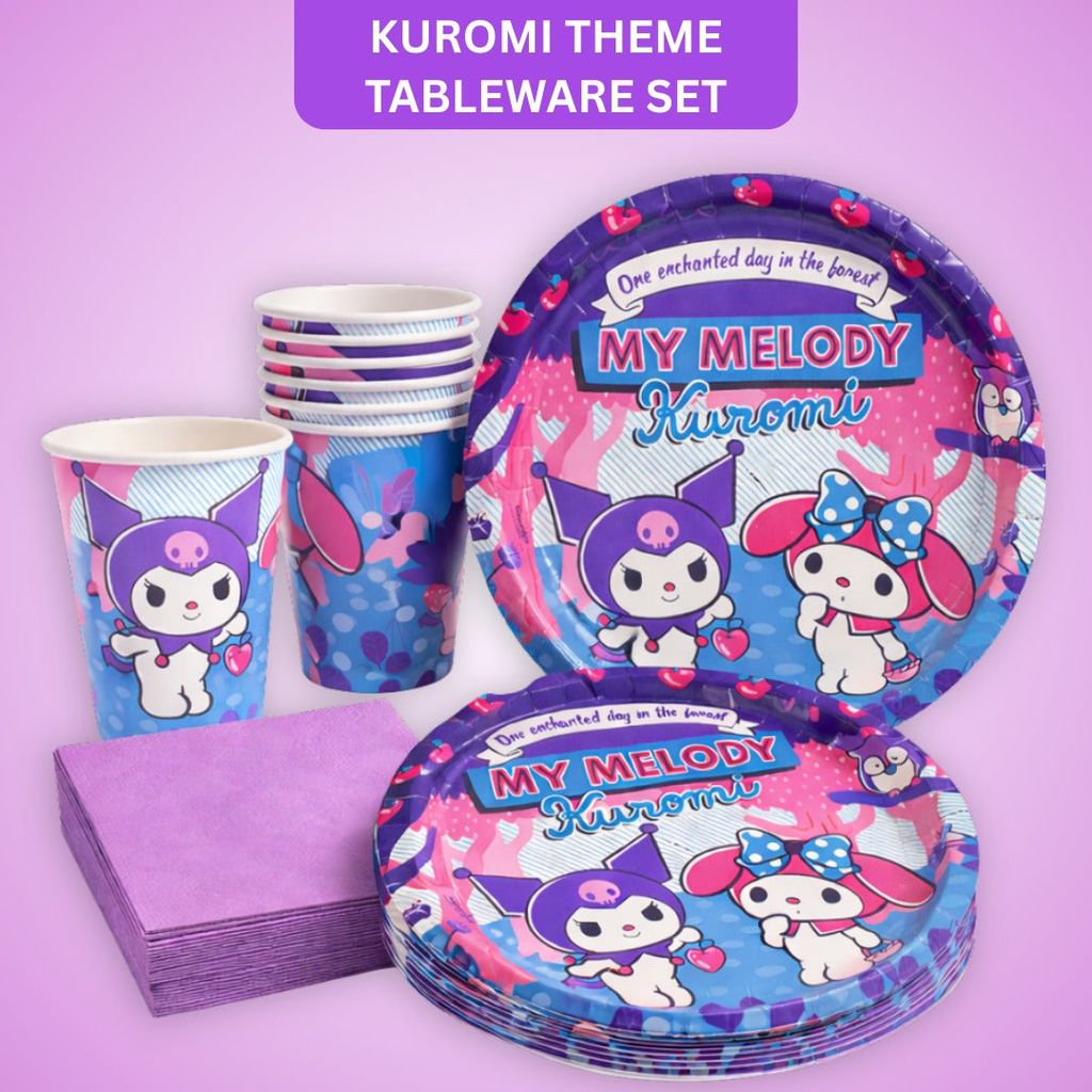 Kuromi Theme Party Tableware set of 40- Plates, Cups and Napkins - Party and Festive Needs | Buy online on ZillyBuy
