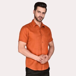 PrintCultr Men's Half Sleeve Cotton Spread Collar Shirt  (Brown)