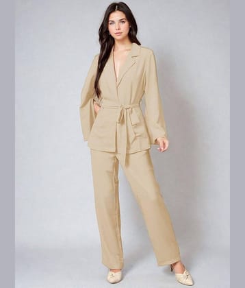 kotty Women Solid Top With Trousers Co-Ord Set ( Beige )
