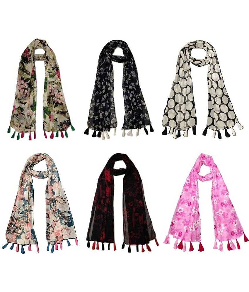 stolevilla Multi Printed Poly Cotton Yarn Stoles ( Pack of 6 )