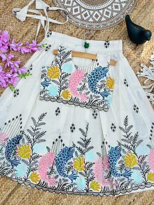 Exquisite Premium Cotton Fabric work Lahenga with Top for kids-Beige / 0-6 Month