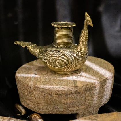 Dhokra Crafted Peacock Candle Stand