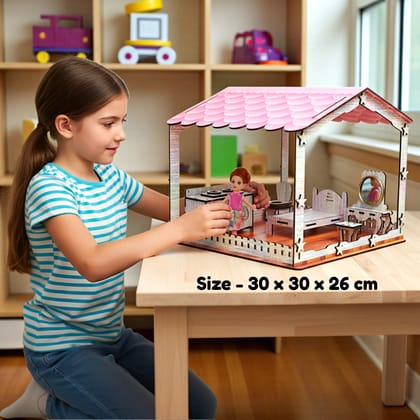 Pretty Wooden Dollhouse with Furniture and Doll for Kids | Pretend Play Doll House Toy | Educational & Creative Role Play Activity