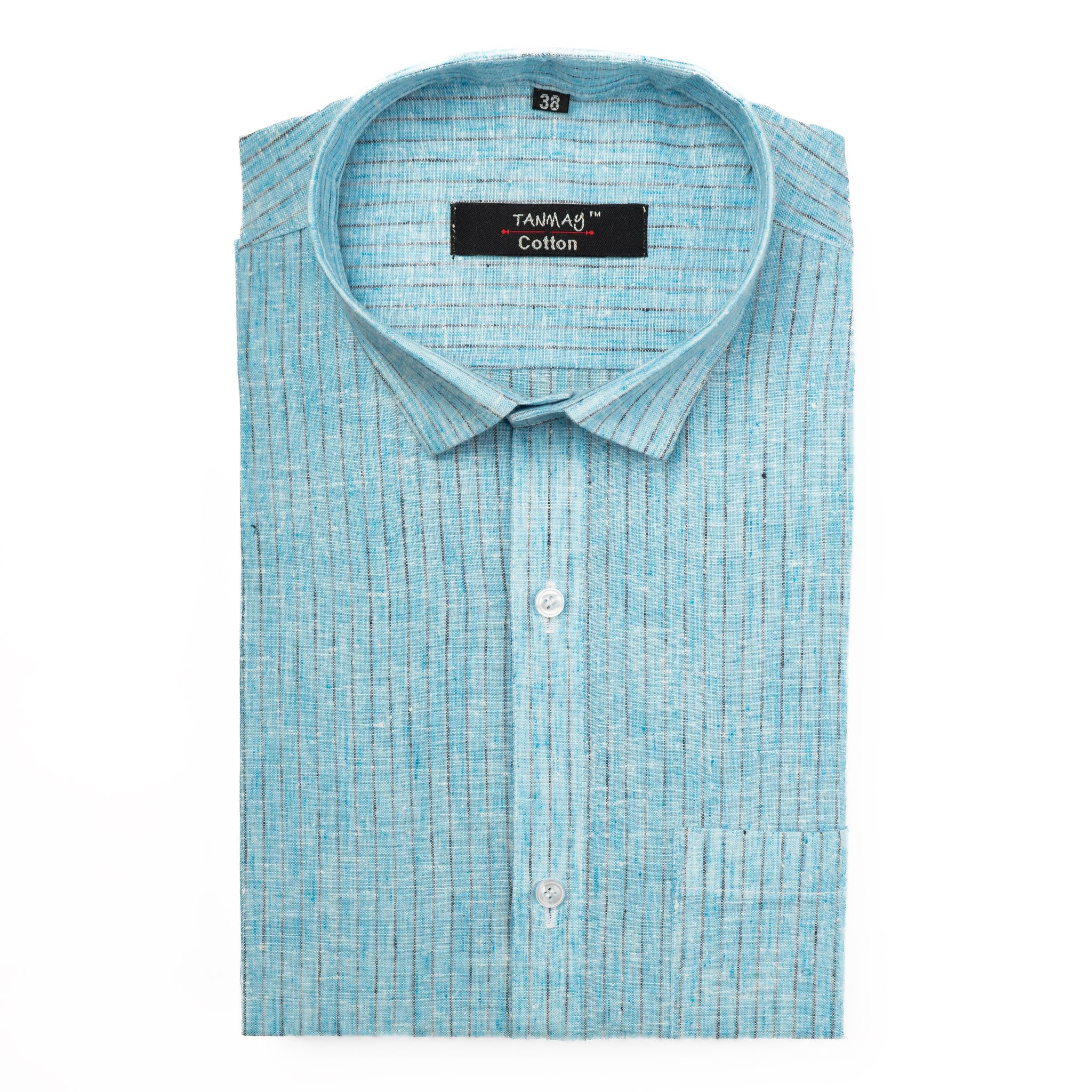 Blue Color Cotton Lining Shirts For Men-38/M / Full