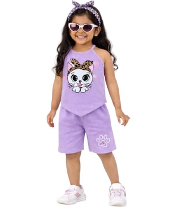CRAZYON Pack of 1 Girls 100% Cotton T-shirt & Shorts ( Lavender )