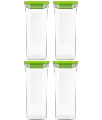 HomePro - Square Container | Airtight | Silicone Cap | Green | Plastic Utility Container | Set of 4 - 1500 ml