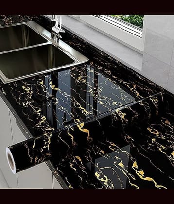 Sekhmet Black Marbal Self-Adhesive Wallpaper Waterproof Old Furniture Vinyl Stickers Wooden Door Wardrobe Desktop PVC Wall Papers(60*200)