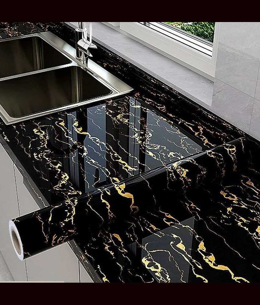 Sekhmet Black Marbal Self-Adhesive Wallpaper Waterproof Old Furniture Vinyl Stickers Wooden Door Wardrobe Desktop PVC Wall Papers(60*200)