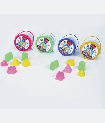 RABBIT'S 4 Magic Flow Play Sand buckets+2 Castle Sand TOYS+ SAND TOYS |Kinetic Play Sand for kids|Sand Clay with Shapes|Kids Playing Sand|Child Safe|Indoor Play Sand for Kids|Play Sand for kids with Sand toys|DIY Kits|Creative kits for kids|Age 3+