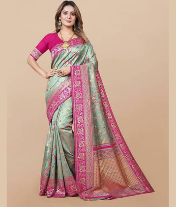 Gazal Fashions Banarasi Silk Embellished Saree With Unstitched Blouse Piece ( Multicolour )
