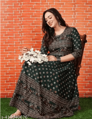 Stylish Women's Printed Green Anarkali Kurti