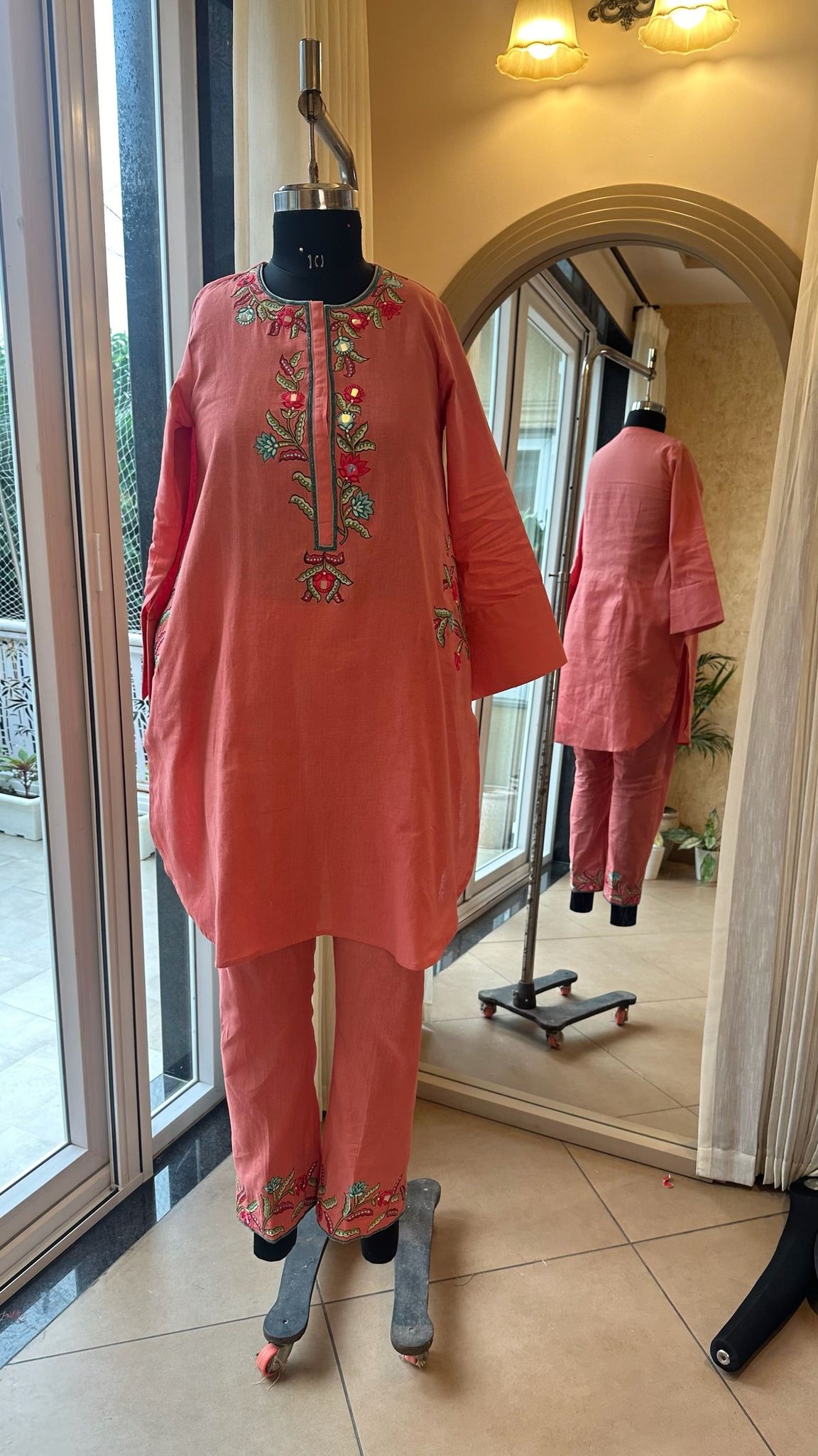 Pink Cotton Linen full sleeve Kurta Set-XXS