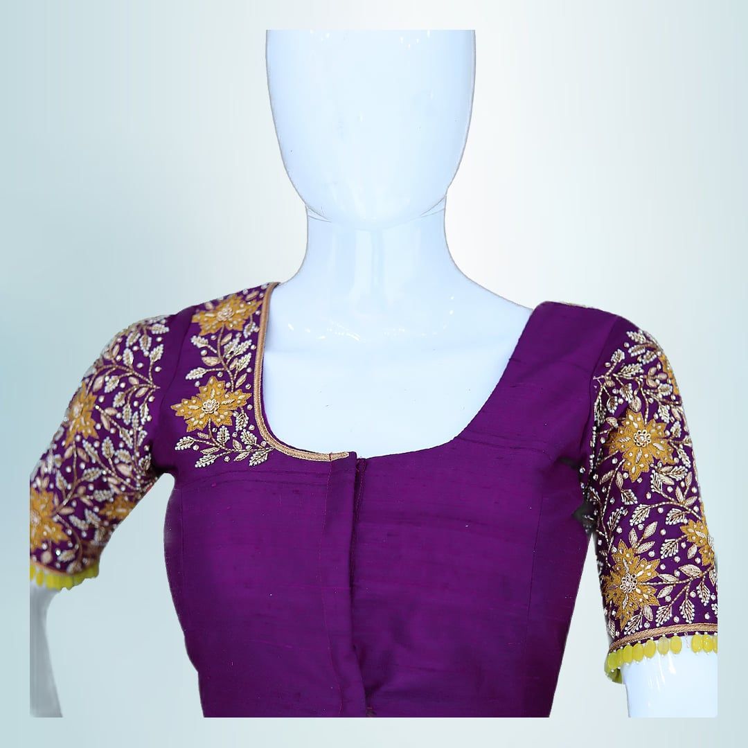 Purple Maggam Work Designer Blouse | Hand-Embroidered Floral Motifs | Ethnic Party Wear