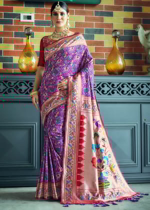 True Purple Woven Paithani Patola Silk Saree