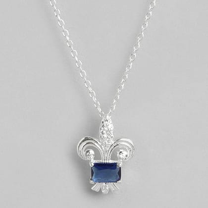 SILVER Fleur De Lis Blue NECKLACE-Necklace