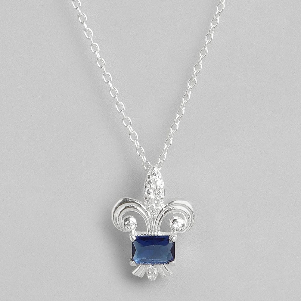 SILVER Fleur De Lis Blue NECKLACE-Necklace
