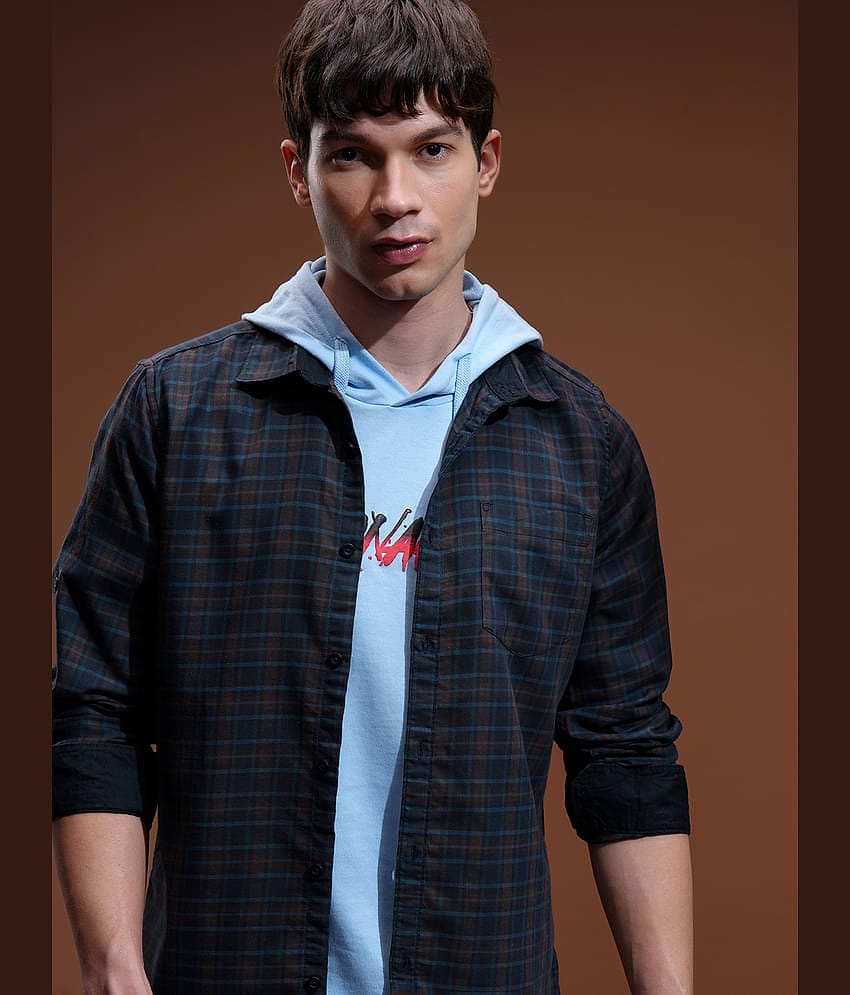 Highlander 100% Cotton Slim Fit Checks Full Sleeves Men's Casual Shirt - Multicolor ( Pack of 1 )