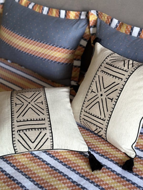 KRI India Raw Geometric Monotone Cushion Covers|12x12 inches | Jute & Ivory  | Wash & Care | 100% Cotton | Handcrafted in India. 100% organic & natural.