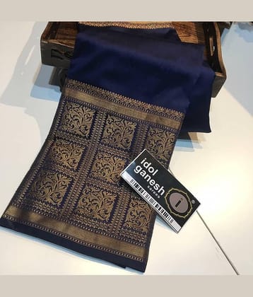 fab woven Art Silk Woven Kanjeevaram Sarees With Unstitched Blouse Piece ( Navy Blue )