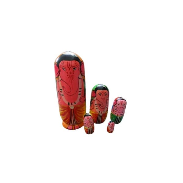 Wooden Handmade and Hand Painted Wooden Ganpati Nesting Dolls (Set of 5)