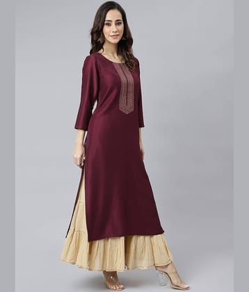 Janasya - Wine Silk Blend Women's Straight Kurti ( Pack of 1 )