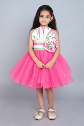Ruffled Silhouette Stripes Party Dress -Coral-1-2Y / Coral