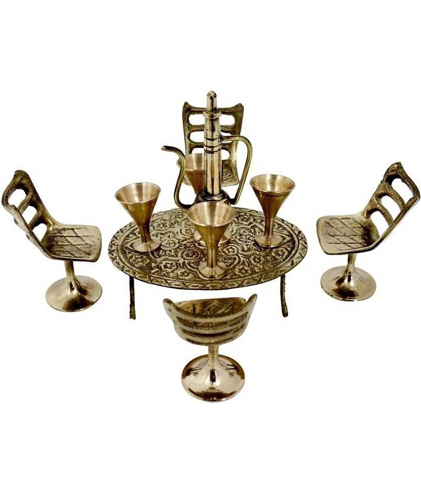 Fashion Bizz Handcrafted Brass Mini Chair Table Set Queen Size Decorative Showpiece - 10 cm