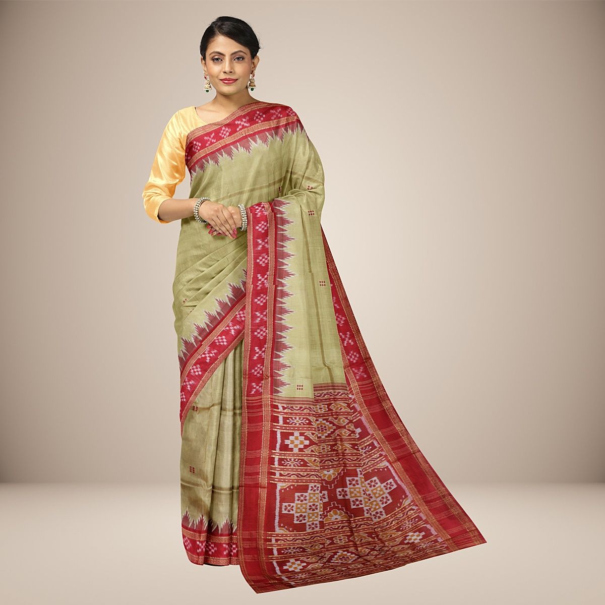 Punji Buti Body Temple Border Khandua Silk Saree
