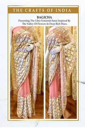 Heavy Embroidered Light Pink Tulle / Georgette Saree