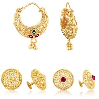 Sizzling Charming Alloy Gold Plated Stud and Chandbali Earring Combo set For Women and Girls