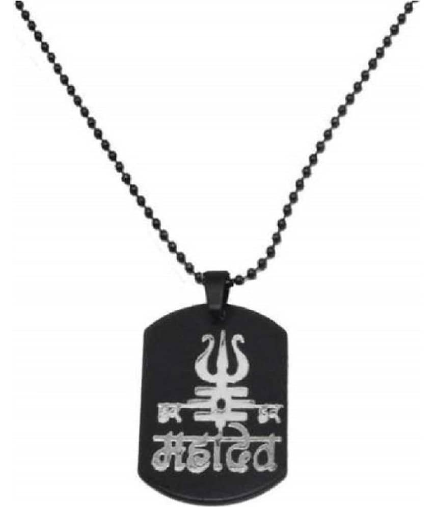 ASTRODIDI Black Steel Lord Shiv Shankar Har Har Mahadev Locket Pendant with Chain