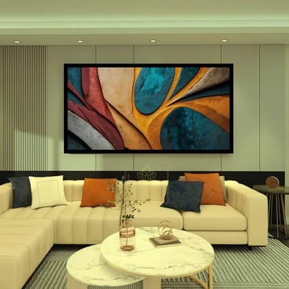 Luminary Aurora Flow – Sculpted Organic Abstract Museum-Quality Cotton Canvas Art for Modern Living Room Décor | Frame Size (127 X 69 Cm) | Frame Type (Black) | 5-Year Warranty