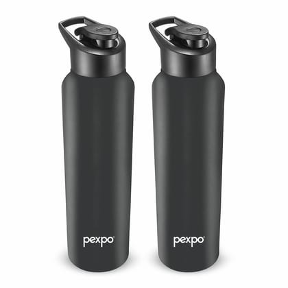 PEXPO Stainless Steel Sports/Fridge Water Bottle, 1000 ml, Pack Of 2, Knight Black, Chromo | Wide Mouth & Leak-Proof Water Bottle