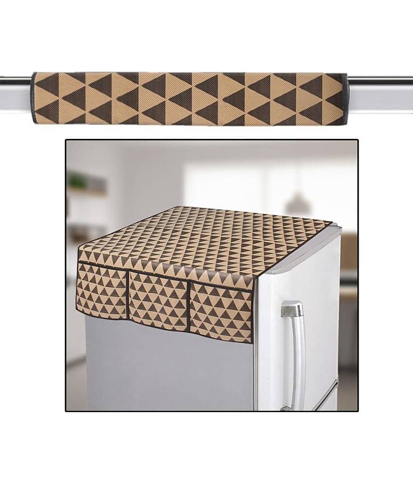 PrettyKrafts Set of 2 PVC Brown Fridge Top Cover