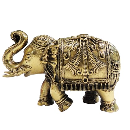 Brass Elephant Showpiece Statue | Symbol of Strength & Prosperity, Height : 2.5 Inch (BSMAS1707 X)