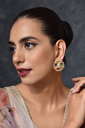 Fiza Navrattan Gold Plated Kundan Stud Earrings-Kundan