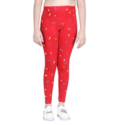 Girl's Cotton Blended Printed Elasticated Leggings (Red, 8-9-Yrs)-PID66136 Girl's Cotton Blended Printed Elasticated Leggings (Red, 8-9-Yrs)-PID66136