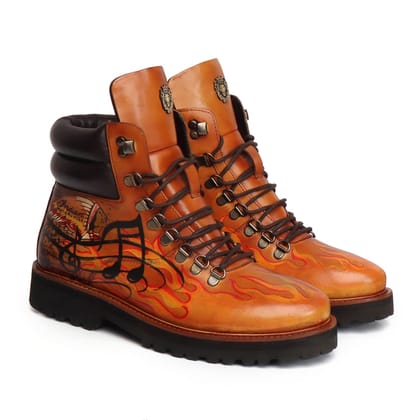 Bespoked Tan Leather Hand Painted Lace-Up Boots by Brune & Bareskin-40/6