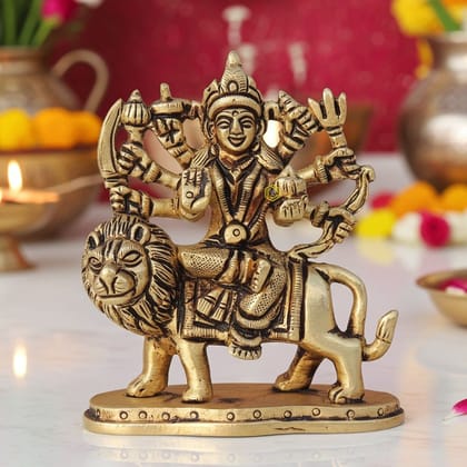 Brass Durga Ji Goddess Idol - Spiritual Home Temple Statue, Height : 3.5 Inch (BSMAS1445 E)