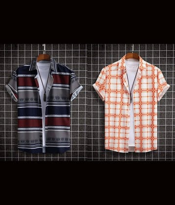 Qlonz store Elastane Regular Fit Printed Half Sleeves Men's Casual Shirt - Multi ( Pack of 2 )