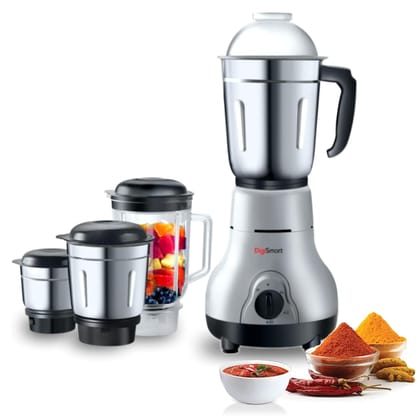 DigiSmart Kitchen Mate 750 Watt Powerful Motor Mixer Grinder for Chutney, Juice and Shake With 4 Jars, Fast Grinding Wet & Dry Ingridients, Stainless Blade, 2 Years Warranty - Grey and Black DigiSmart Kitchen Mate 750 Watt Powerful Motor Mixer Grinder fo